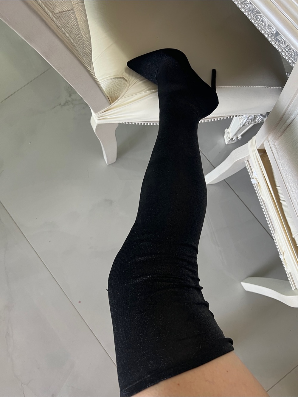 Black Over-the-Knee Stiletto Sock Boots - Women's High Heel Boots